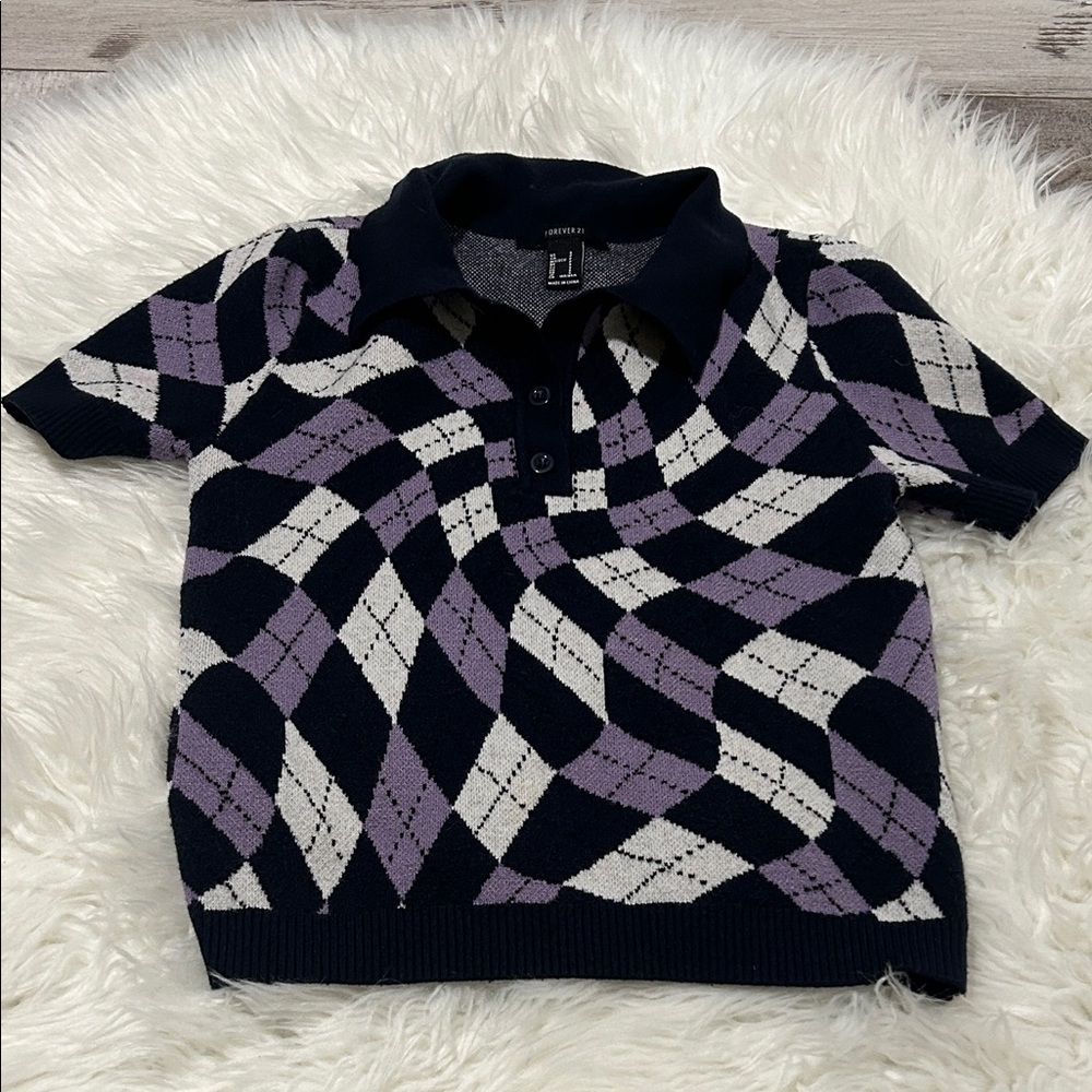 FOREVER21 Woman’s Polo Shirt - Purple and White